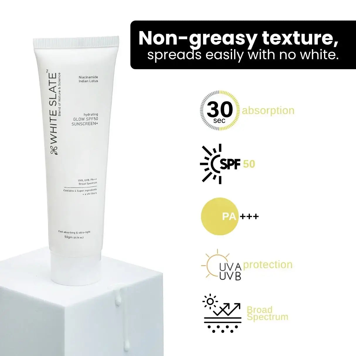 Hydrating Glow SPF50+ Sunscreen - WHITE SLATE